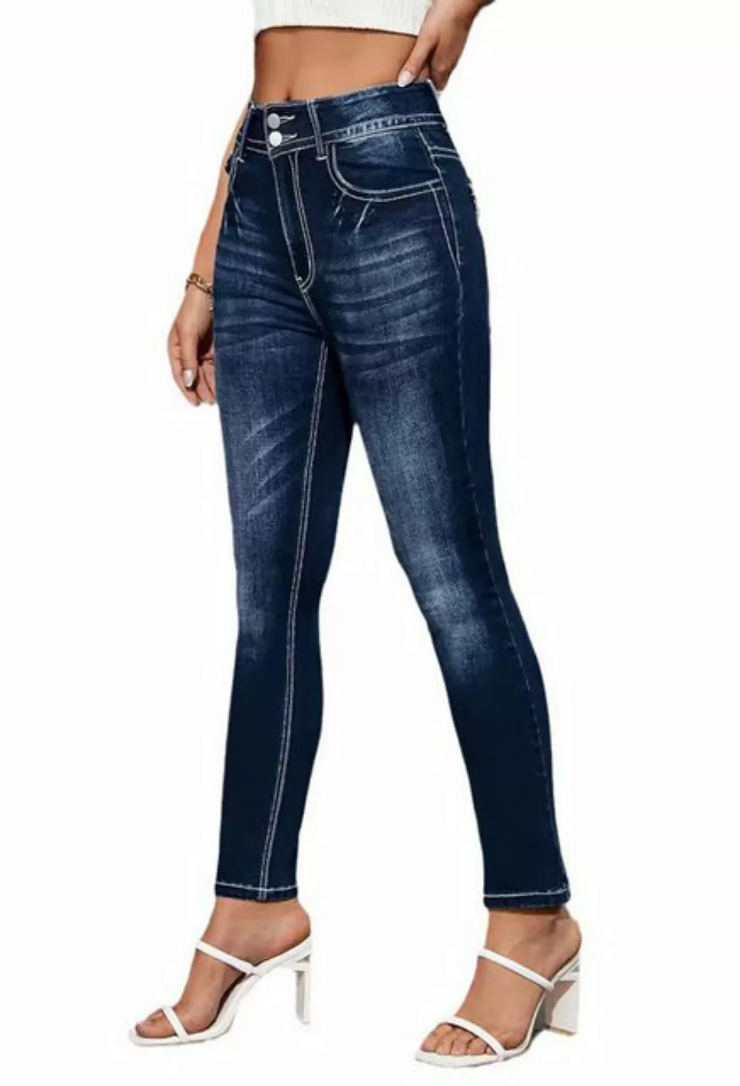 CHENIN Bequeme Jeans Hoch sitzende, gewaschene stretch-pendlerjeans Lässige günstig online kaufen