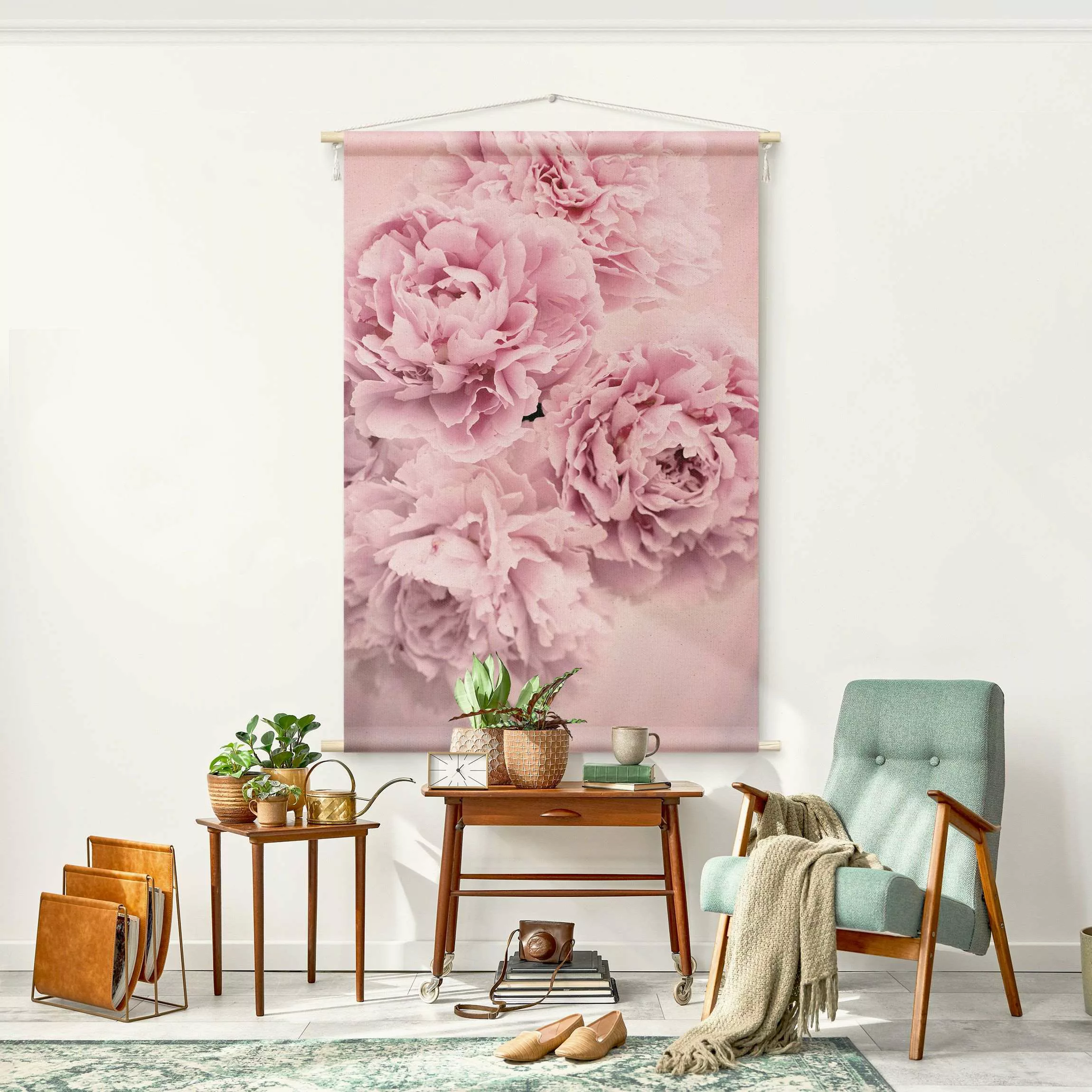 Wandteppich Rosa Pfingstrosen günstig online kaufen