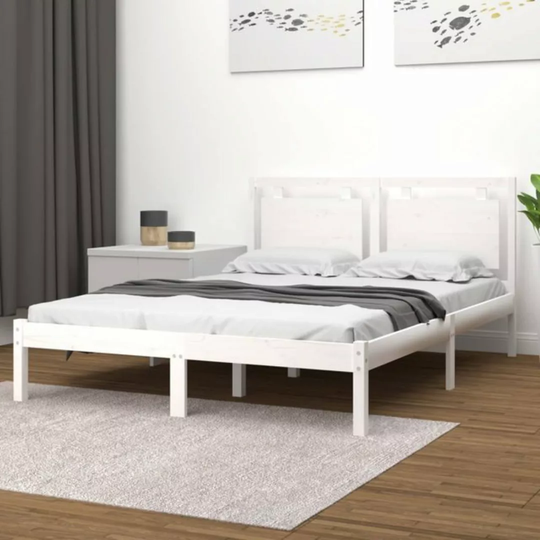 vidaXL Bettgestell Massivholzbett Weiß 140x190 cm Bett Bettgestell Bettrahm günstig online kaufen