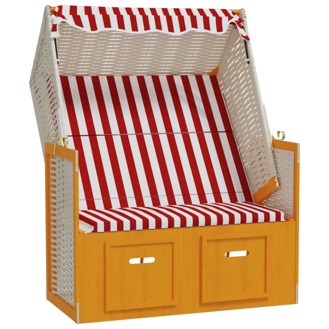 Vidaxl Strandkorb Mit Dach Poly Rattan Und Massivholz Rot & Weiß günstig online kaufen
