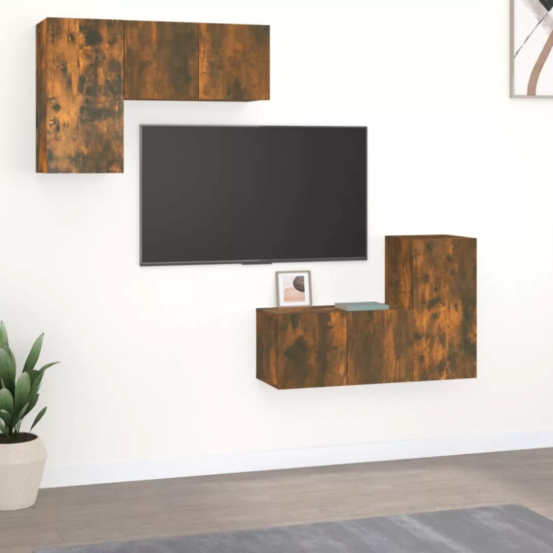 Vidaxl 4-tlg. Tv-schrank-set Räuchereiche Holzwerkstoff günstig online kaufen