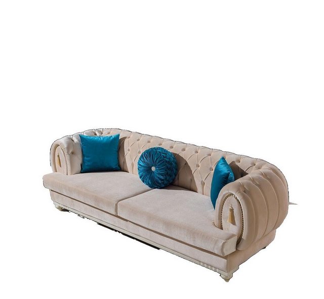 JVmoebel Sofa Beige Chesterfield Polster Couch Designer Dreisitzer Textilso günstig online kaufen