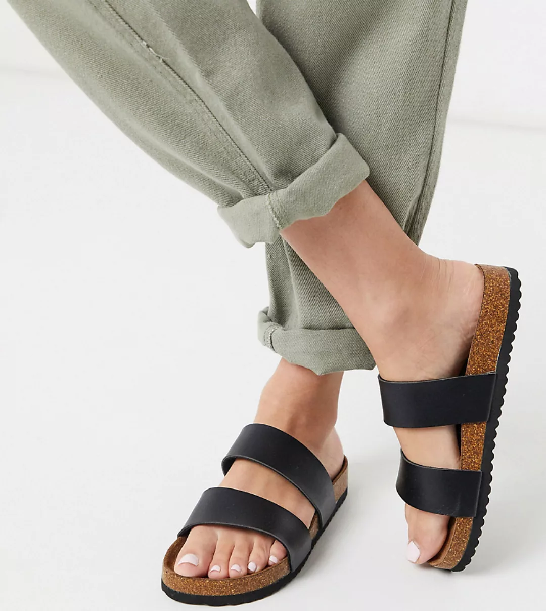 South Beach – Exklusive, schwarze Sandalen im Slider-Stil mit zwei Riemen günstig online kaufen