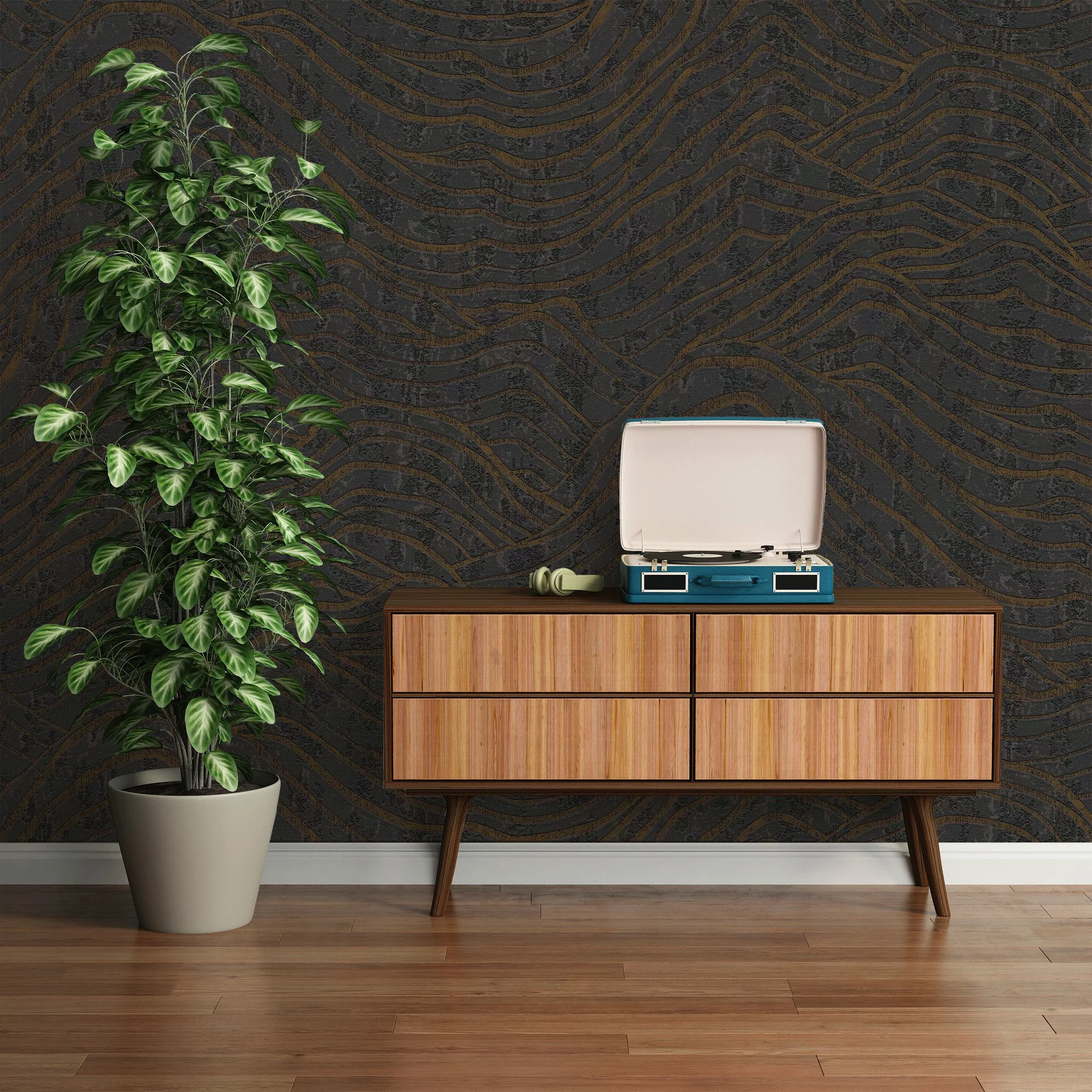 Bricoflor Wellenmuster Tapete Chinesisch Mustertapete in Schwarz Gold mit M günstig online kaufen