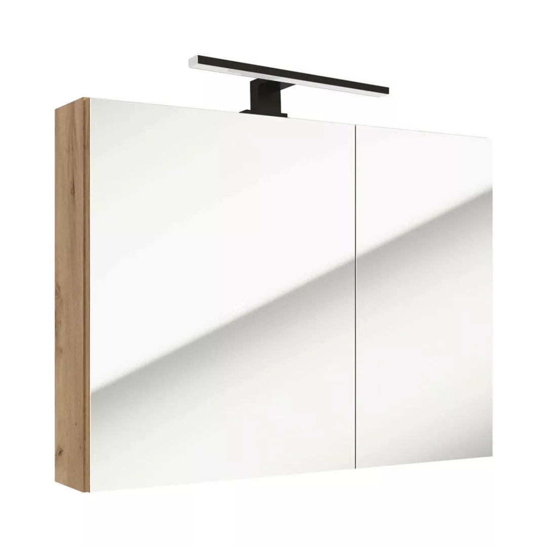 Badmöbel Spiegelschrank 80 cm mit LED Aufbauleuchte LUCCA-107 in Eiche Nb., günstig online kaufen