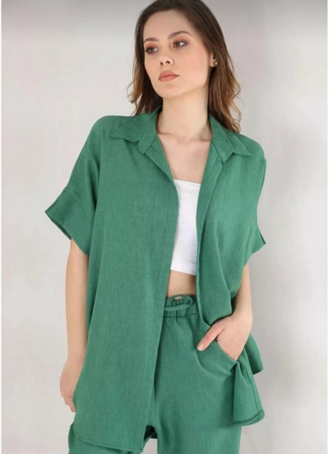 fashionshowcase Kurzarmhemd Damen Oversize Sommerhemd in Leinenoptik – Einh günstig online kaufen