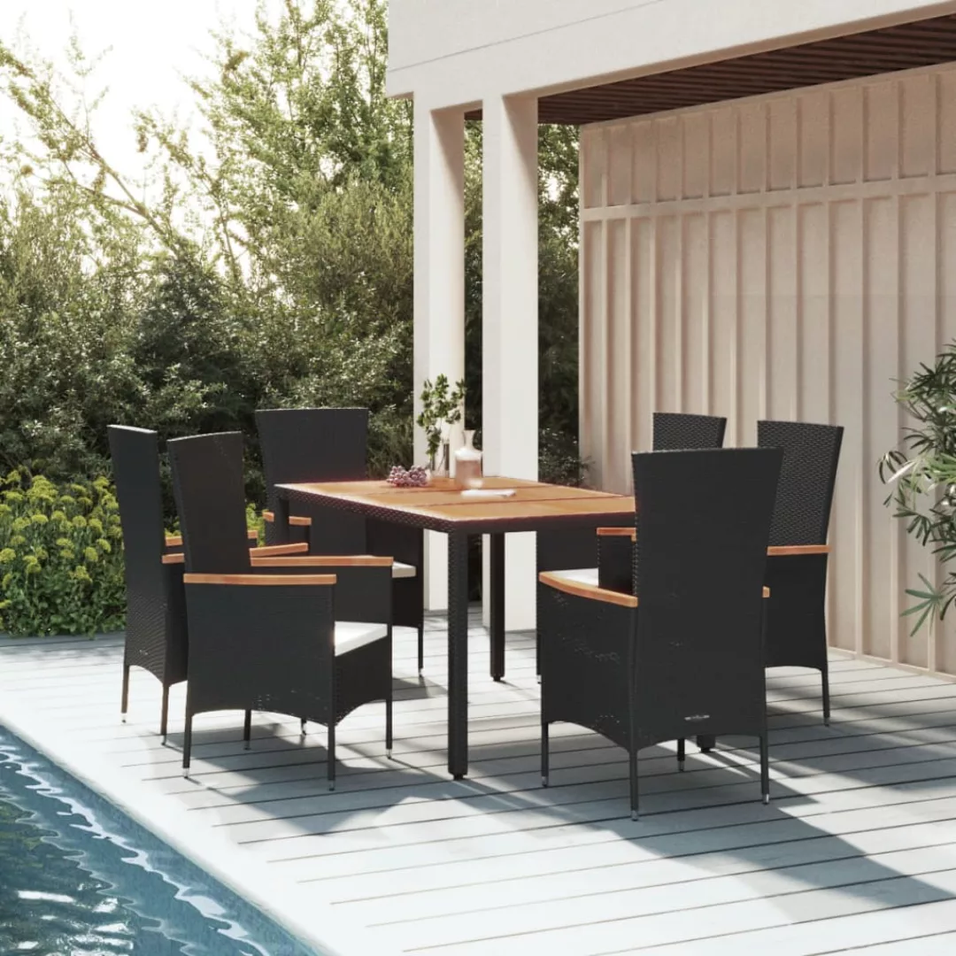 Vidaxl 7-tlg. Garten-essgruppe Mit Kissen Schwarz Poly Rattan günstig online kaufen