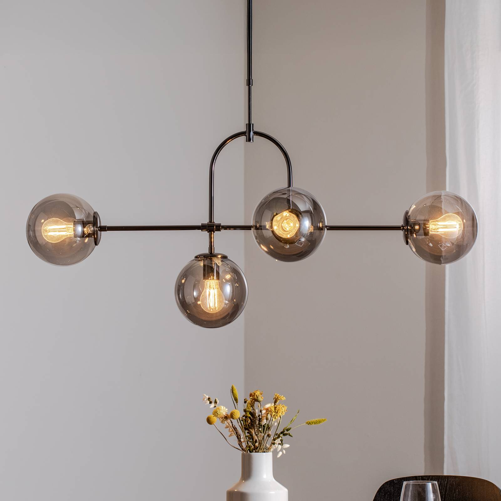 Hängelampe Portemo, rauchgrau/nickel, 109x30 cm, 4-flg. Glas günstig online kaufen