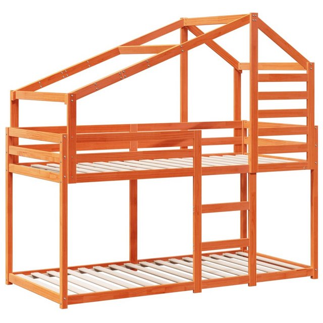 vidaXL Bett Etagenbett mit Dach Wachsbraun 80x200 cm Massivholz Kiefer günstig online kaufen