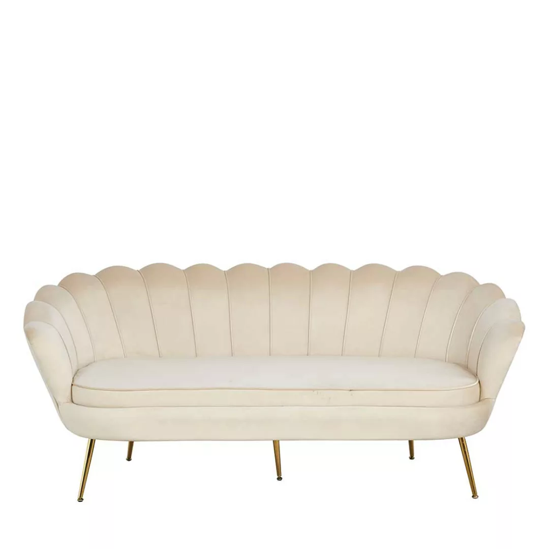 Muschel Dreisitzer Couch in Beige und Goldfarben Samt günstig online kaufen