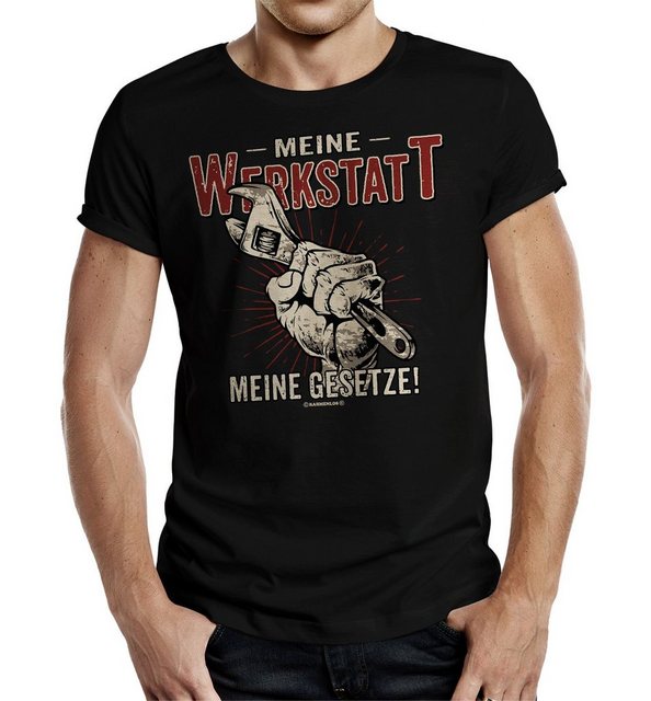 RAHMENLOS® T-Shirt für Schrauber und Mechaniker: Meine Werkstatt, meine Ges günstig online kaufen