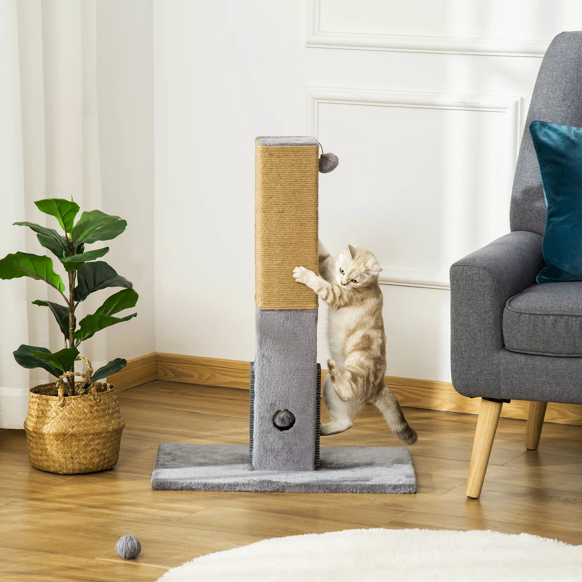 PawHut Kratzbaum  Kratzstamm für Katzen, 79cm, mit Juteseil & Spielzeug, Pl günstig online kaufen