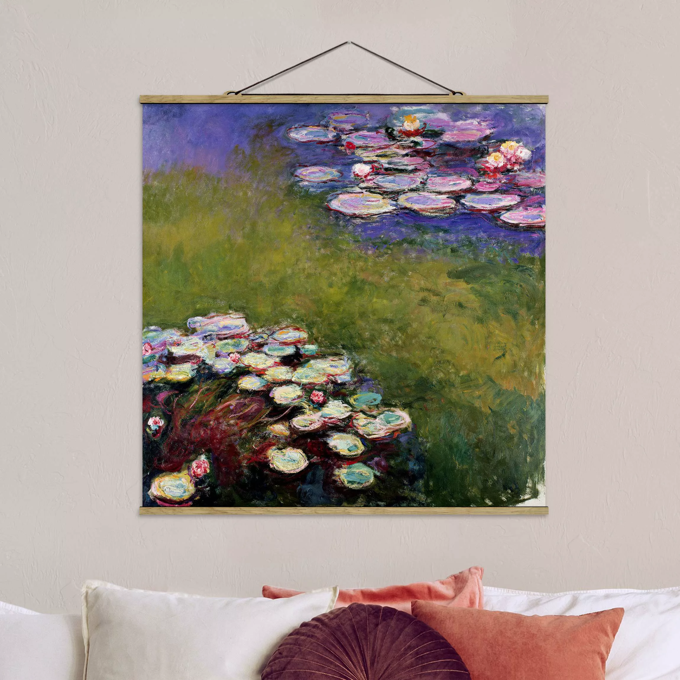 Stoffbild Kunstdruck mit Posterleisten - Quadrat Claude Monet - Seerosen günstig online kaufen