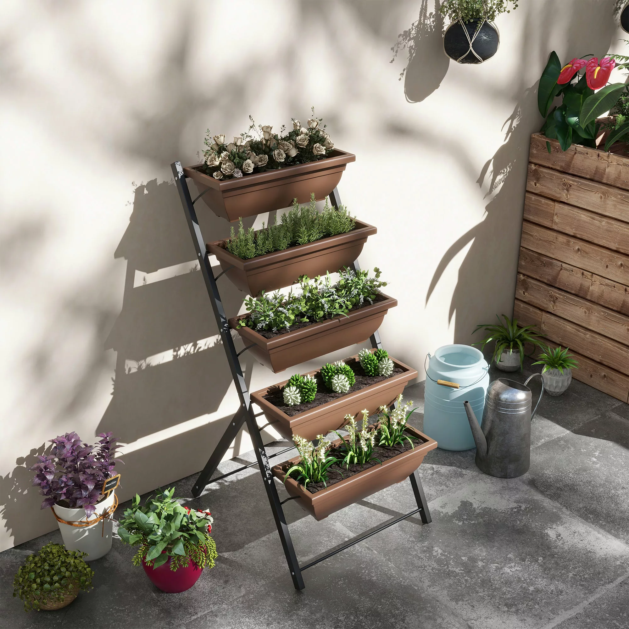 Outsunny erhöhter Blumenkasten mit Etagen, vertikaler Blumenkasten mit 5 Bl günstig online kaufen