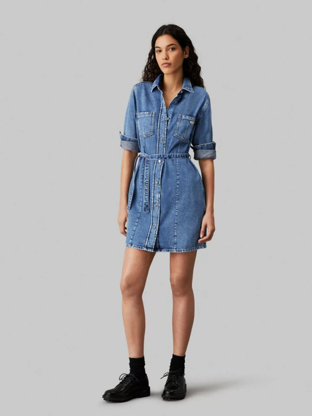 Calvin Klein Jeans Jeanskleid BELTED SHIRT DRESS mit Logopatch günstig online kaufen