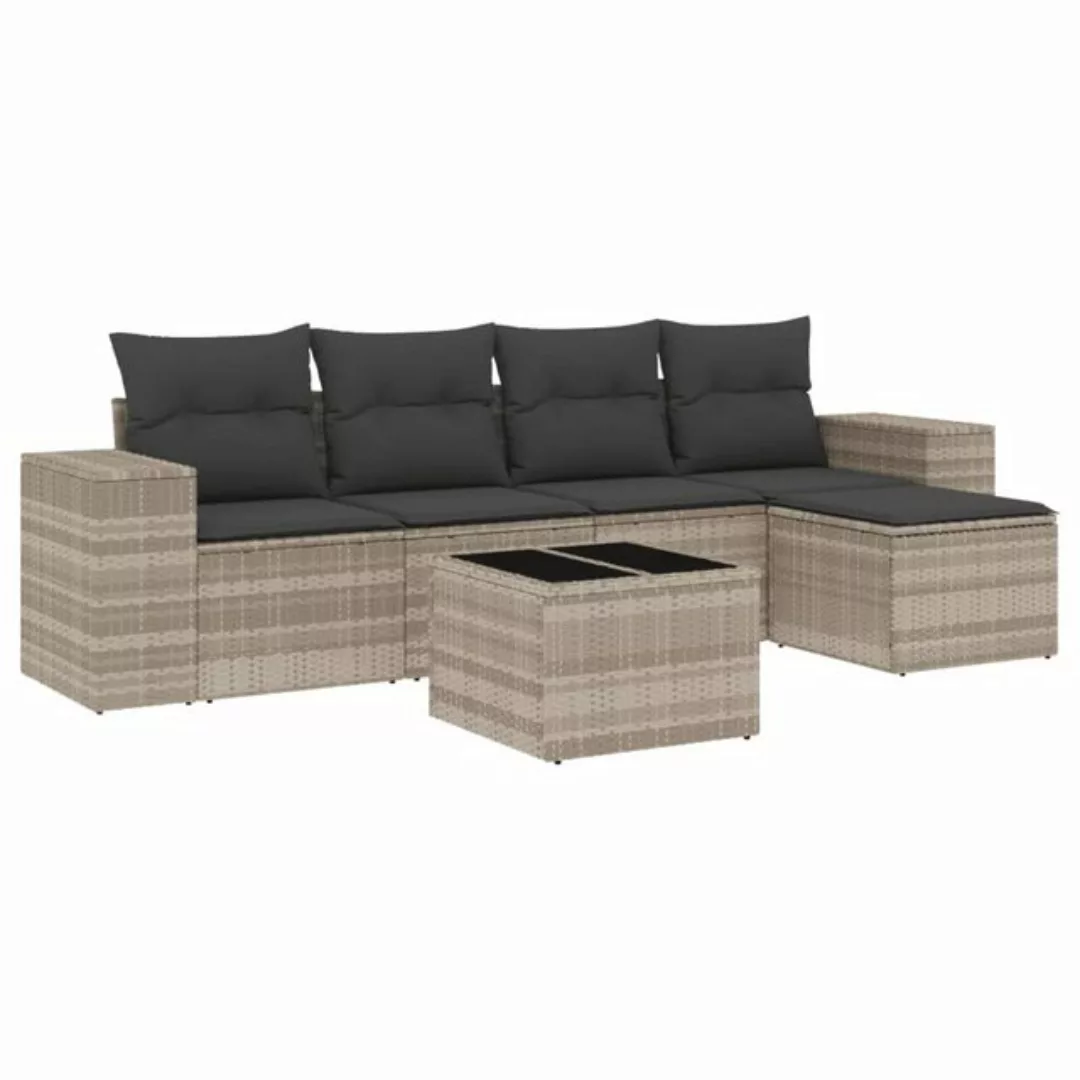 vidaXL Sofaelement 6-tlg. Garten-Sofagarnitur mit Kissen Hellgrau Poly Ratt günstig online kaufen