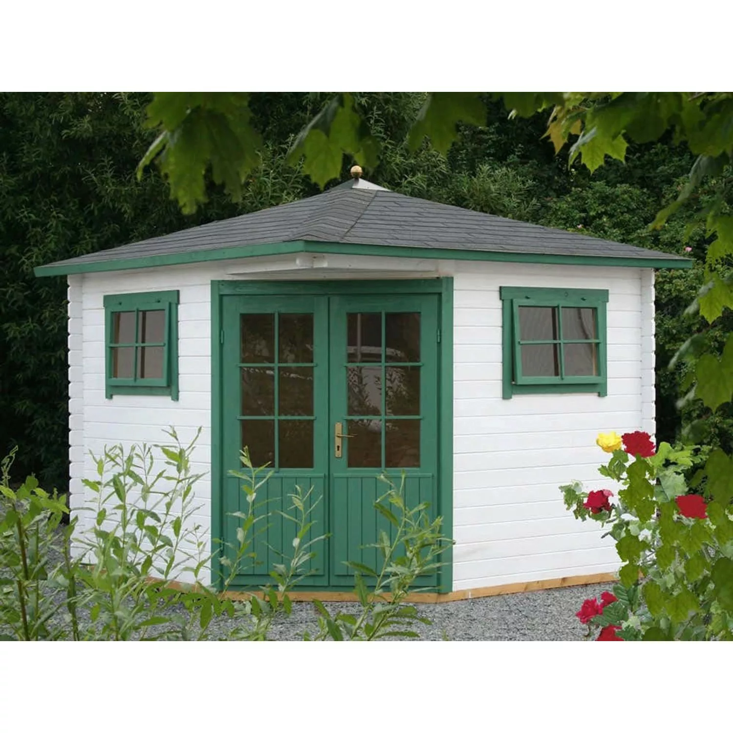 Alpholz Gartenhaus/Gerätehaus Claudia-28 Spitzdach 325 cm x 325 cm Natur günstig online kaufen