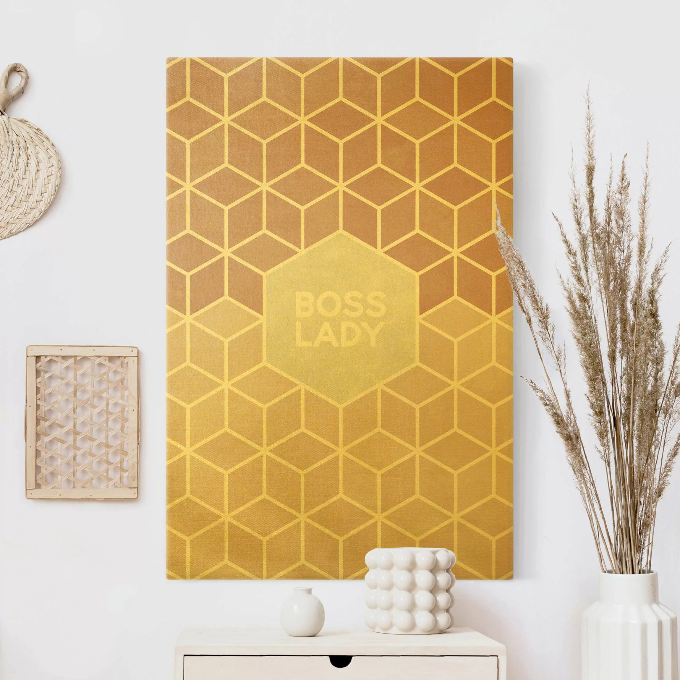 Leinwandbild Gold Goldene Geometrie - Boss Lady Sechsecke Rosa günstig online kaufen