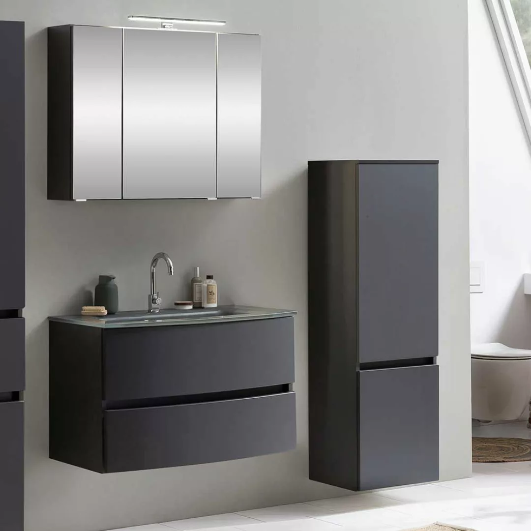 Badezimmermöbelset in Dunkelgrau 120 cm breit (dreiteilig) günstig online kaufen