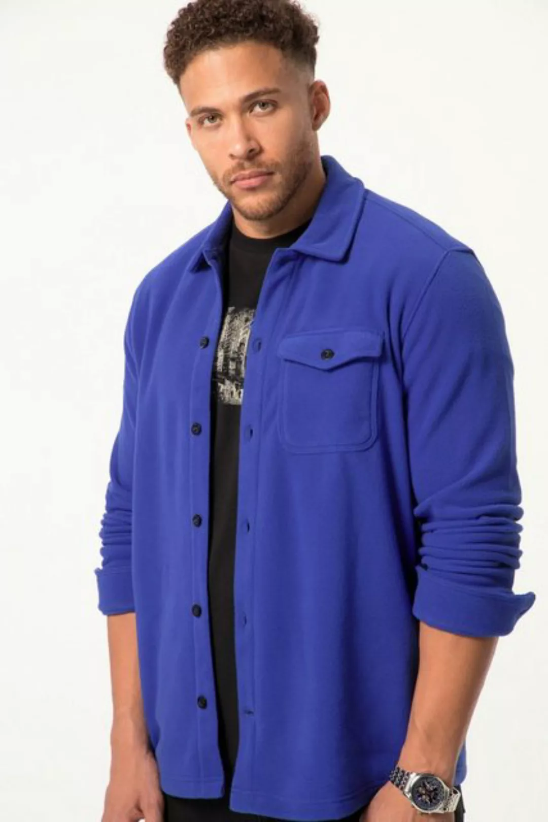 STHUGE Businesshemd STHUGE Overshirt Fleece Langarm Kentkragen günstig online kaufen