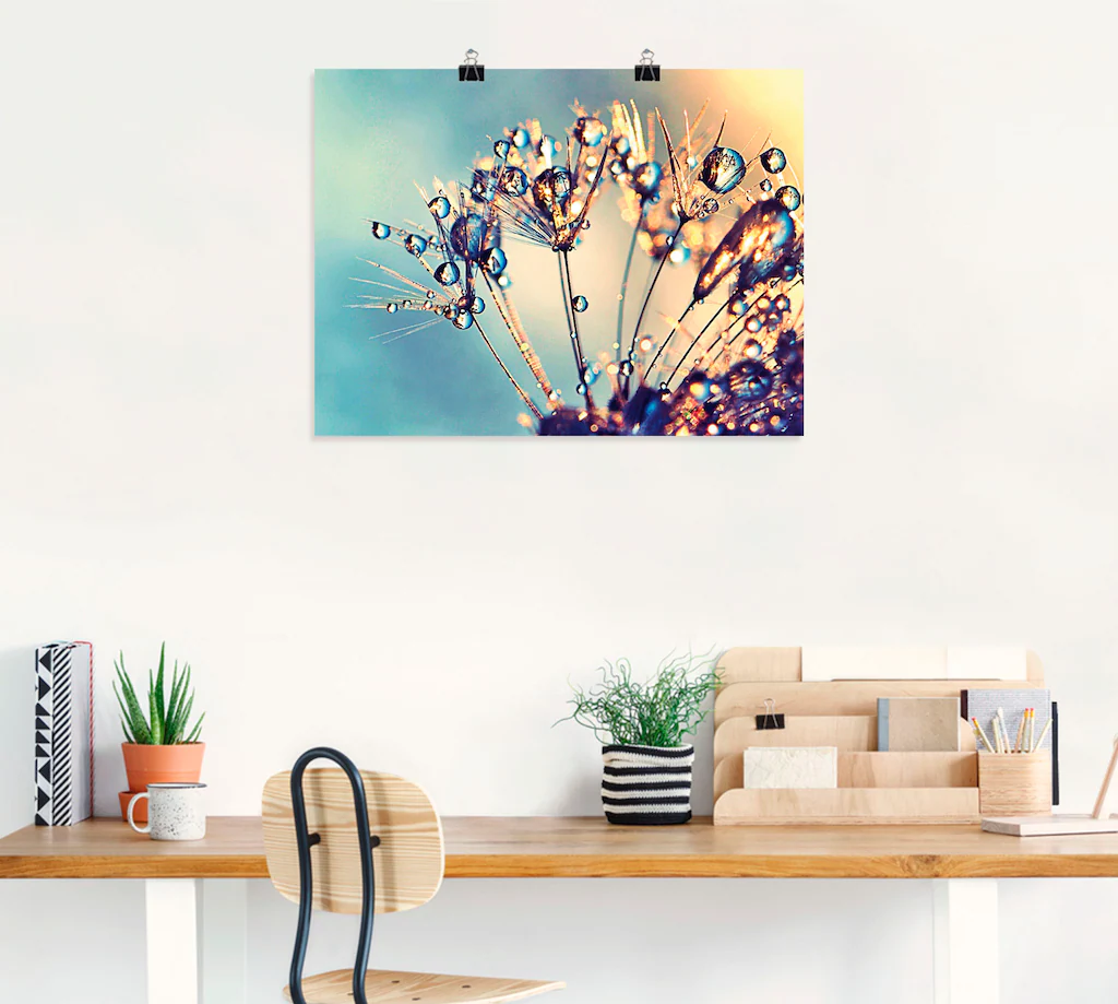 Artland Wandbild "Pusteblume Glitzertau", Blumen, (1 St.), als Leinwandbild günstig online kaufen