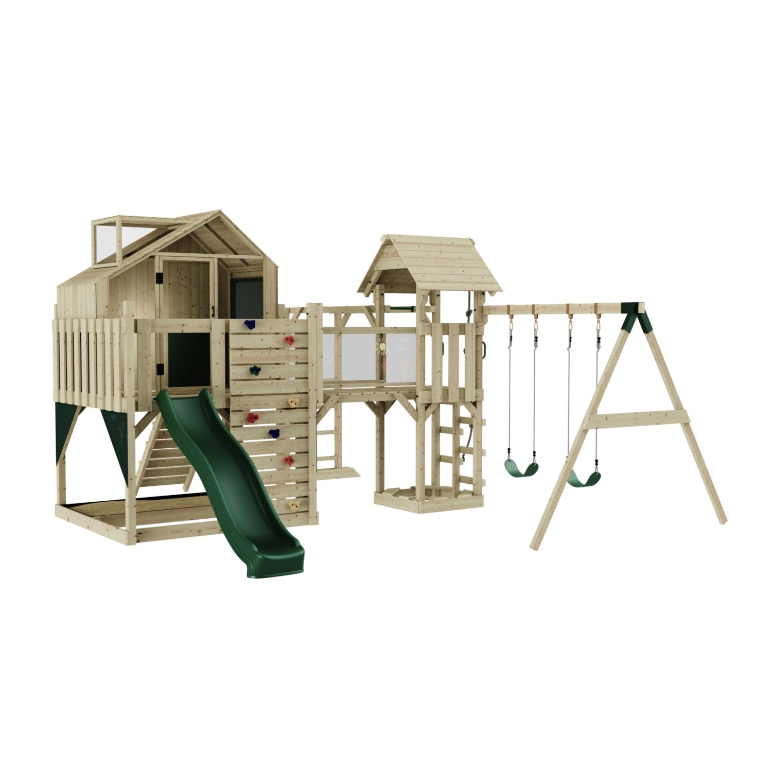OutdoorToys Spielturm Knut mit Kinderschaukel Dunkelgrün günstig online kaufen