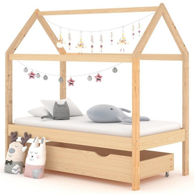 Villawee Hausbett mit Schublade ANNA Natur Massivholz Kiefer Kinderbett 70 günstig online kaufen