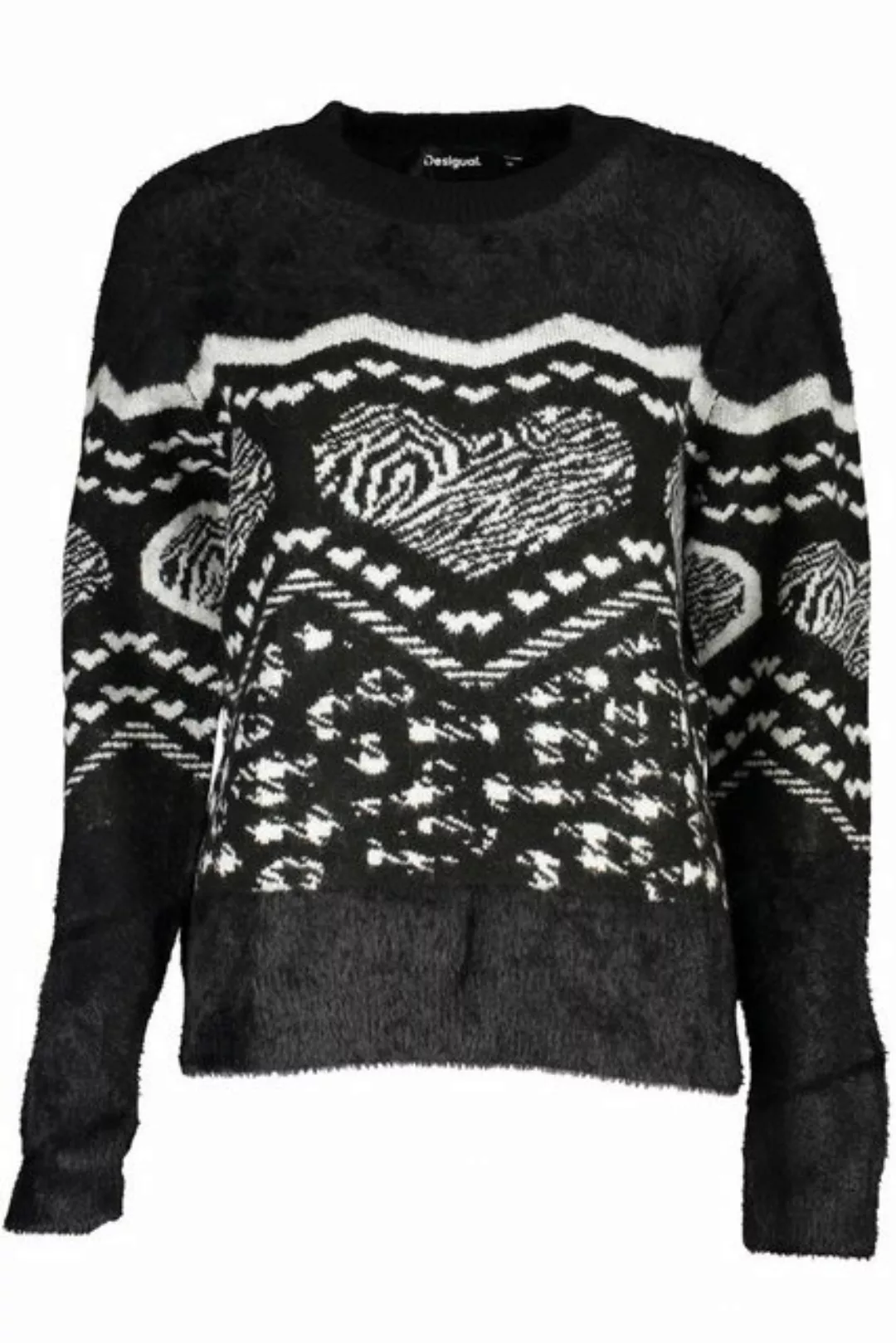 Desigual Strickpullover Damenpullover Schwarz: Langarm, Hoher Kragen, Kontr günstig online kaufen