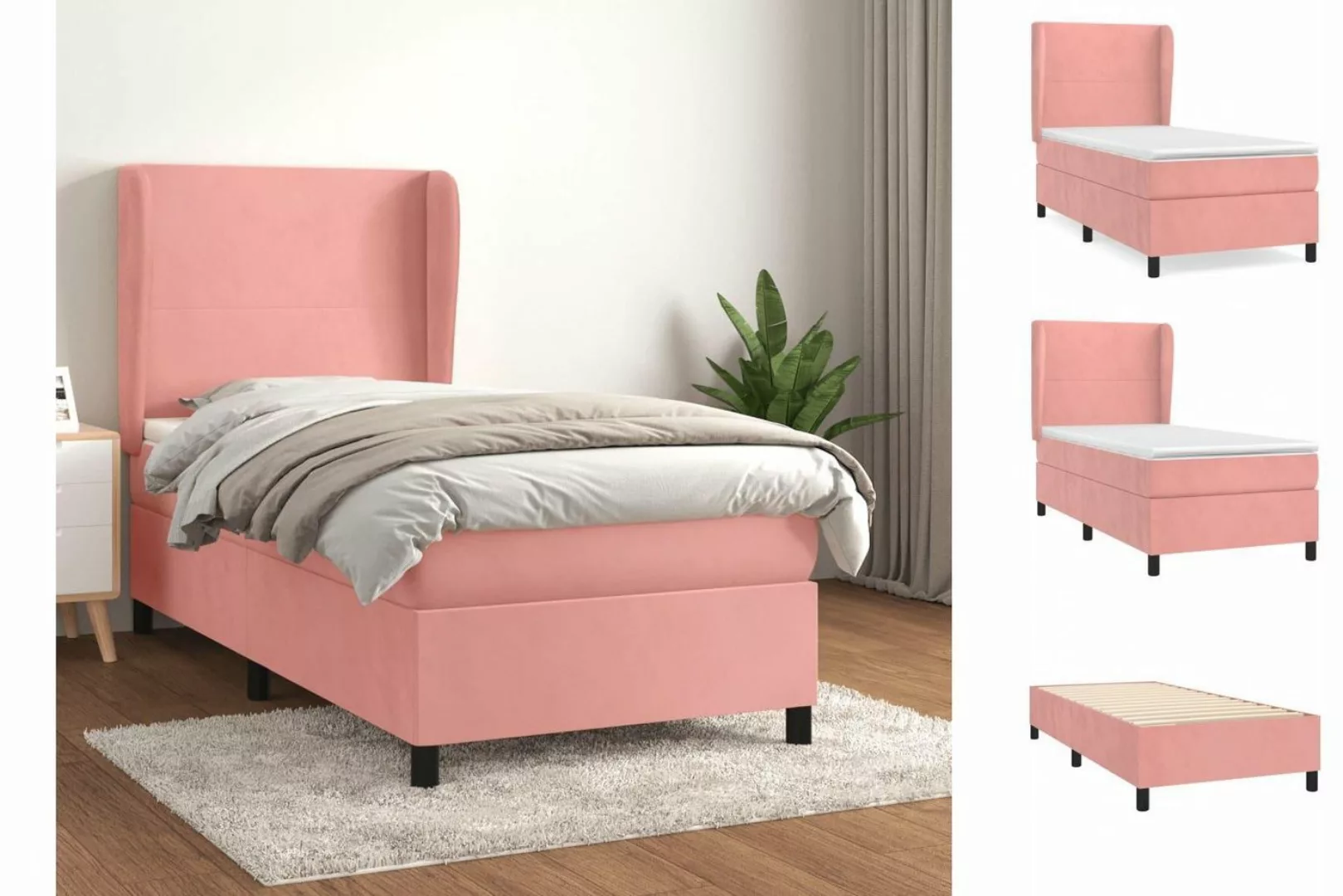 vidaXL Bettgestell Boxspringbett mit Matratze Rosa 100x200 cm Samt Bett Bet günstig online kaufen