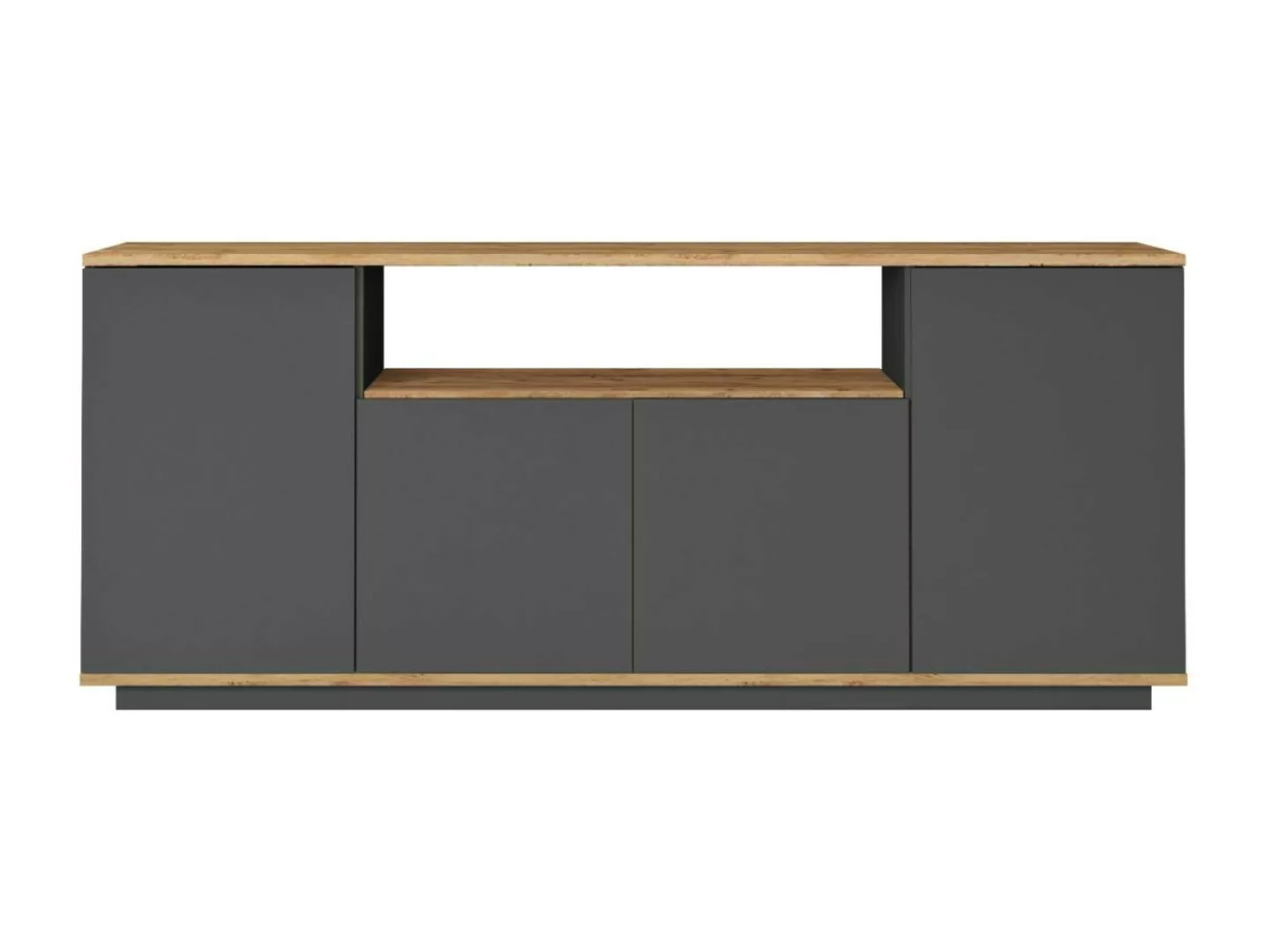 Sideboard mit 4 Türen & 1 Regal - Anthrazit & Holzfarben - LOTULA günstig online kaufen