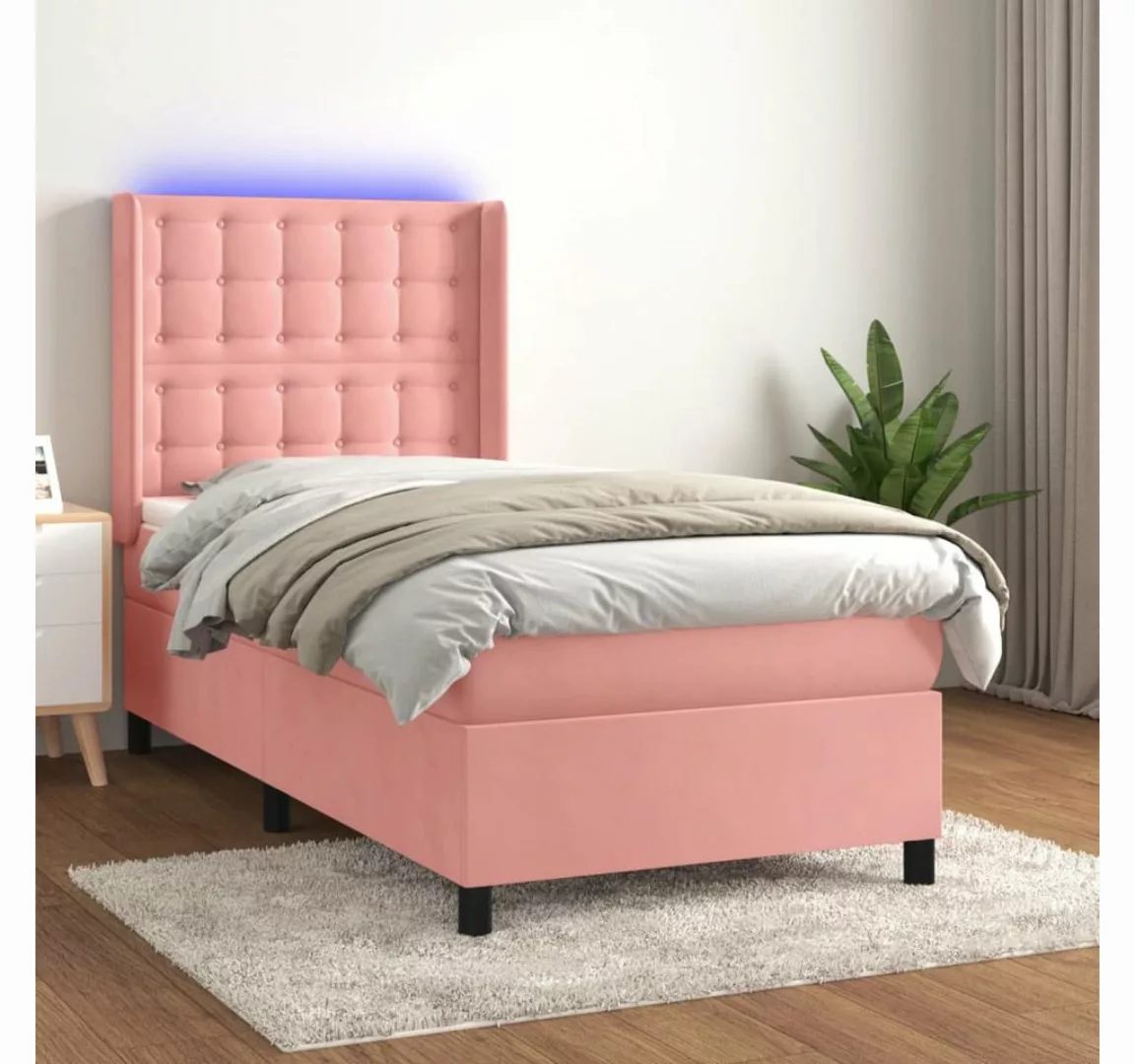 vidaXL Boxspringbett Boxspringbett mit Matratze LED Rosa 100x200 cm Samt Be günstig online kaufen