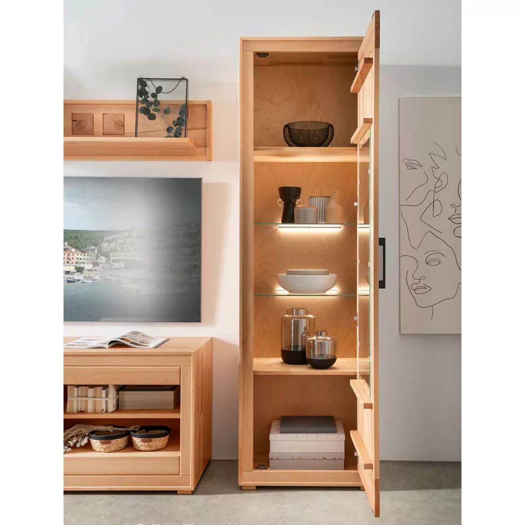 Wohnzimmer Vitrine massiv Kernbuche mit Hirnholz 201 cm hoch günstig online kaufen