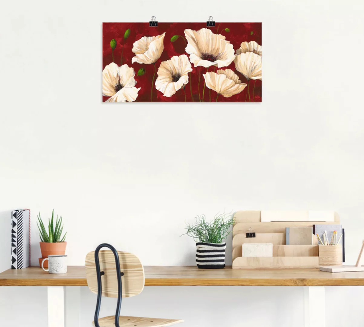 Artland Wandbild "Weiße Mohnblumen vor rot", Blumen, (1 St.), als Alubild, günstig online kaufen