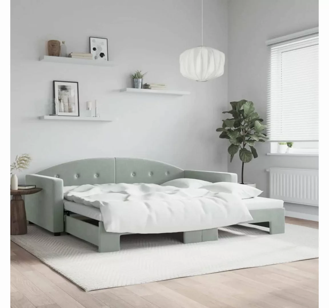 vidaXL Bett, Tagesbett Ausziehbar Hellgrau 100x200 cm Samt günstig online kaufen