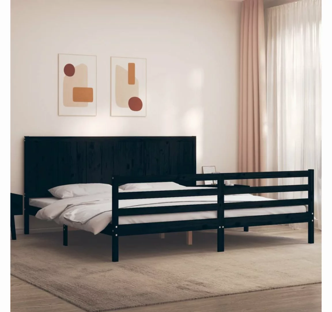 vidaXL Bett Massivholzbett mit Kopfteil Schwarz 200x200 cm günstig online kaufen