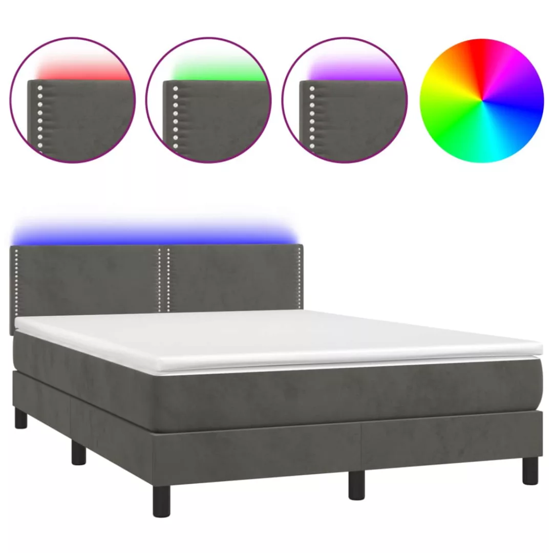 Vidaxl Boxspringbett Mit Matratze & Led Dunkelgrau 140x200 Cm Samt günstig online kaufen