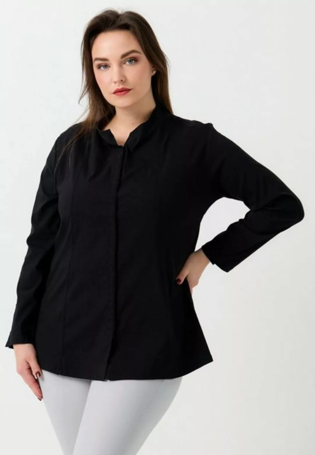 Kekoo Langarmbluse Klassiche Bluse mit modernem Serafino Kragen 'Classy' günstig online kaufen