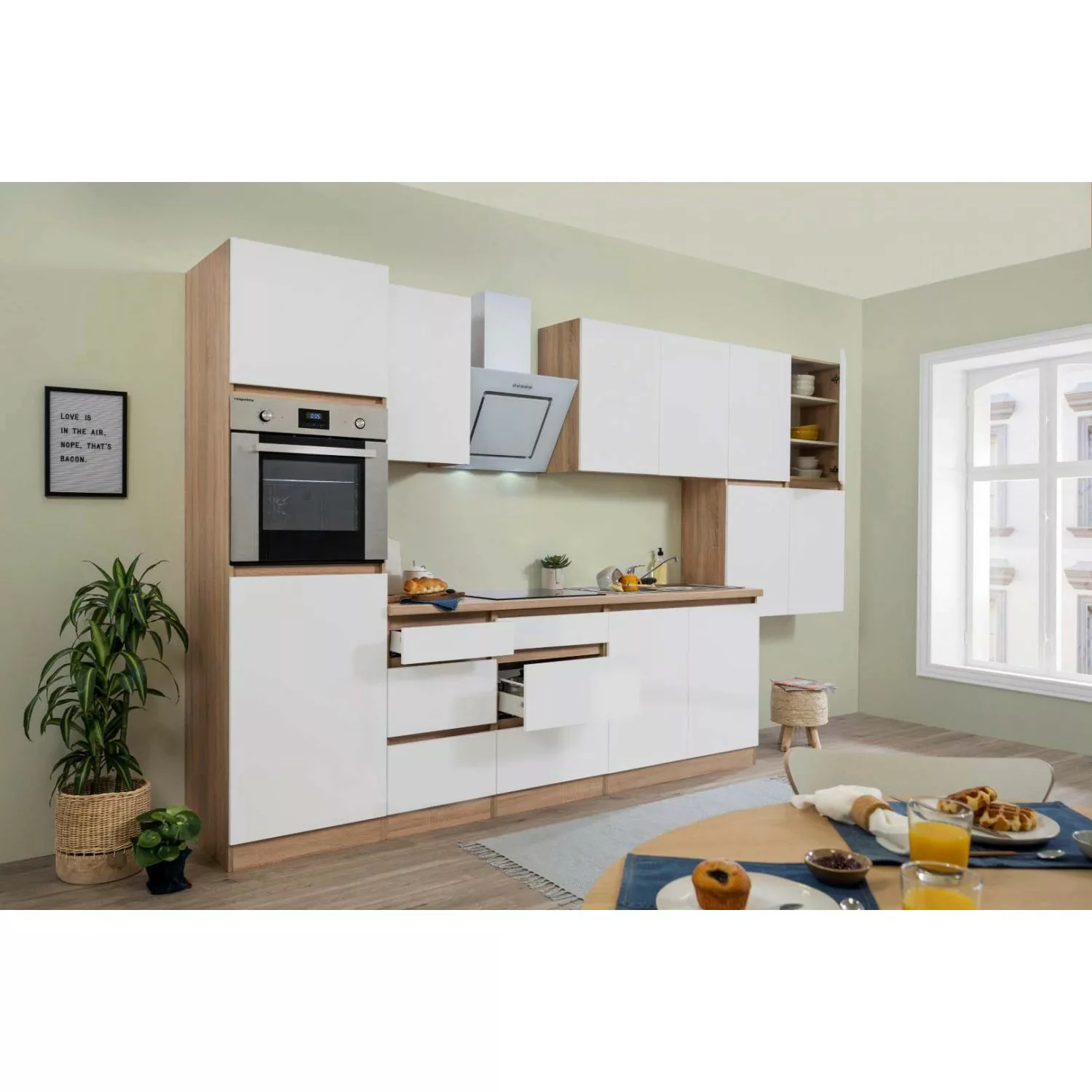 Respekta Küchenzeile/Küchenblock ohne E-Geräte 370 cm Grifflos Weiß Matt-Ei günstig online kaufen