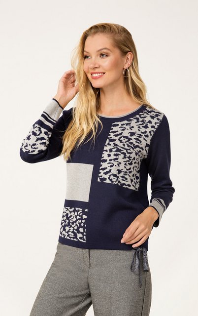 Passioni Strickpullover mit Animal-Print und einfarbigem Farbblock günstig online kaufen