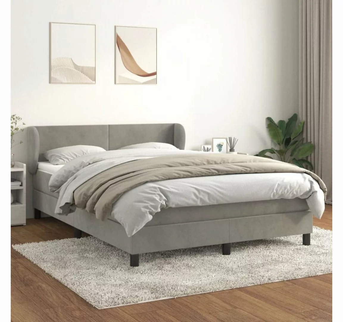 furnicato Bett Boxspringbett mit Matratze Hellgrau 140x200 cm Samt günstig online kaufen