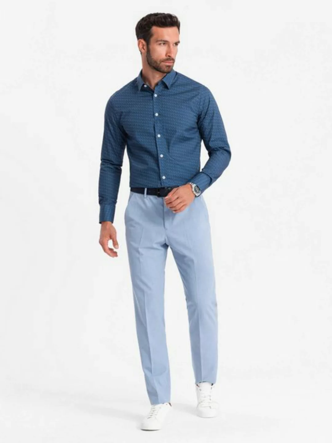 OMBRE Langarmhemd Gemustertes Herrenhemd aus Baumwolle SLIM FIT günstig online kaufen