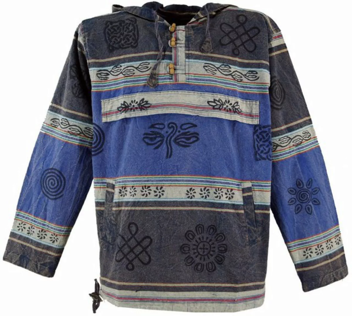 Guru-Shop Sweater Goa Kapuzenshirt, Baja Hoody Nepalhoodie - blau Hippie, E günstig online kaufen