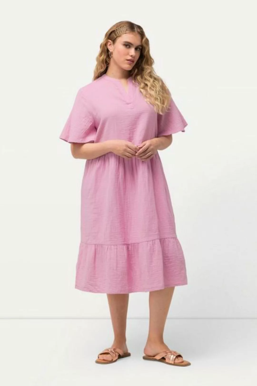 Ulla Popken Jerseykleid Musselin-Kleid A-Linie Tunika-Ausschnitt Halbarm günstig online kaufen