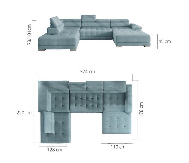 Xlmoebel Ecksofa Sofa in U-Form mit Schlaffunktion und hochwertigem Stoffbe günstig online kaufen