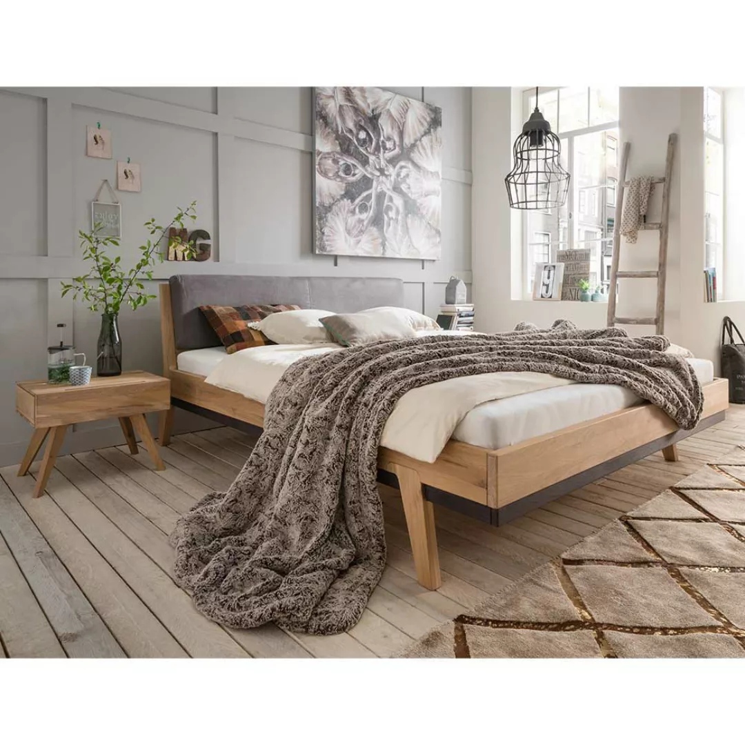 Bett mit Nachttischen aus Wildeiche Massivholz 87 cm hoch (dreiteilig) günstig online kaufen