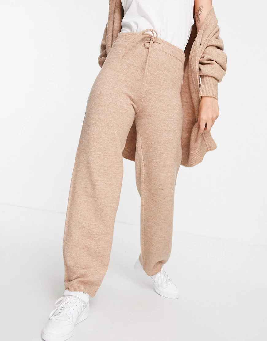 ASOS DESIGN – Weite Strickhose in Camel, Kombiteil-Neutral günstig online kaufen