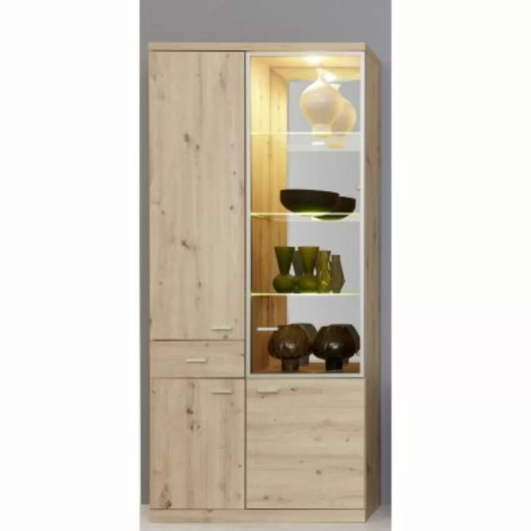 Lomadox Vitrinenschrank Wohnzimmer ENNA-19 Spiegel Rückwand und Beleuchtung günstig online kaufen