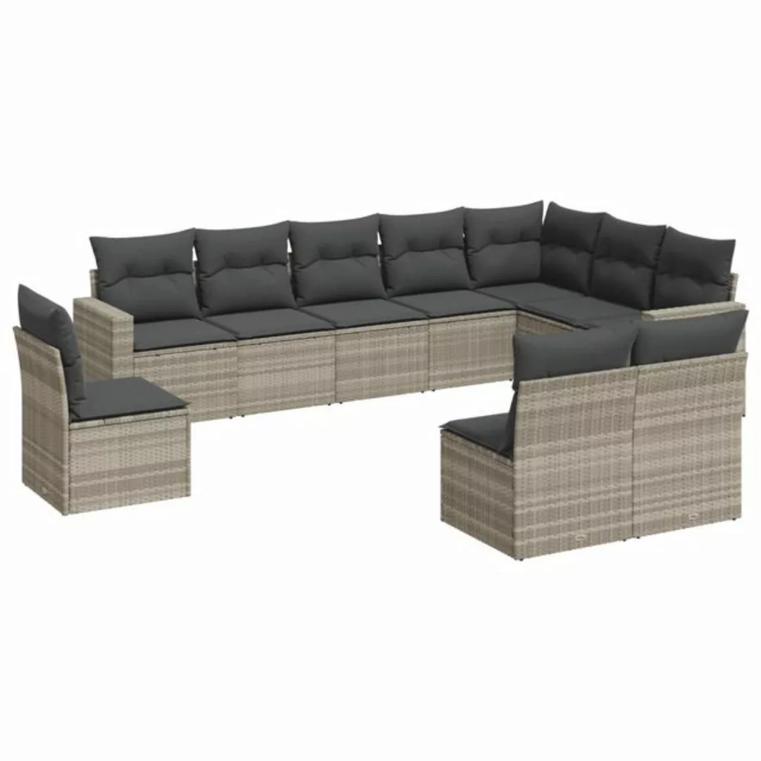 vidaXL Sofaelement 10-tlg. Garten-Sofagarnitur mit Kissen Hellgrau Poly Rat günstig online kaufen