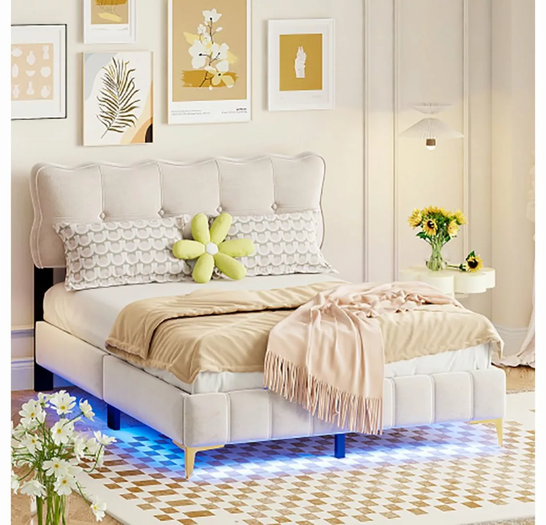 Sweiko Polsterbett, Doppelbett mit LED-Beleuchtung, Samt, 140*200cm günstig online kaufen