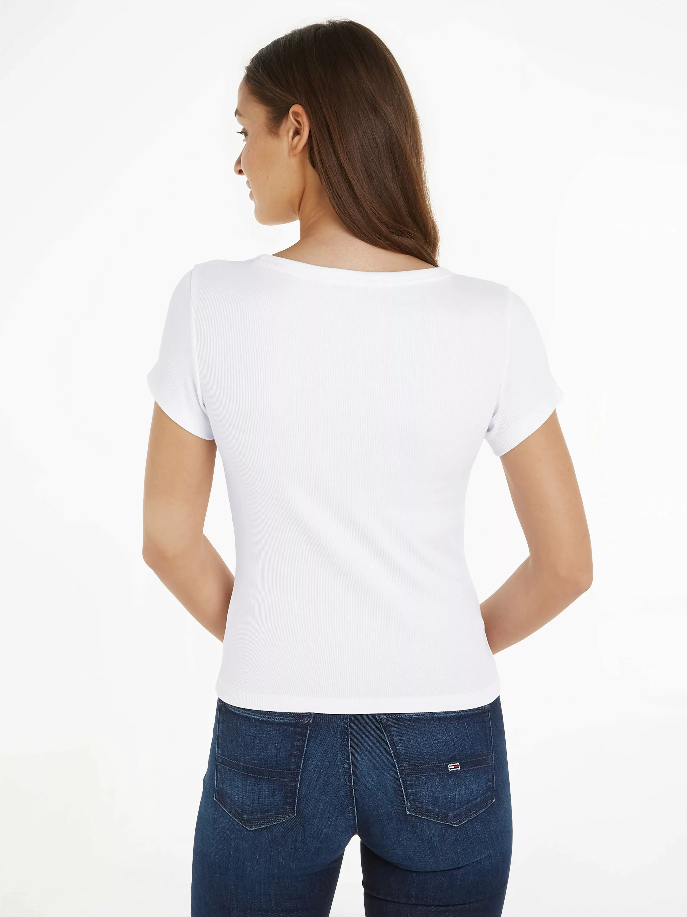 Tommy Jeans T-Shirt "Slim Essential Rib V-Neck Rippshirt" günstig online kaufen